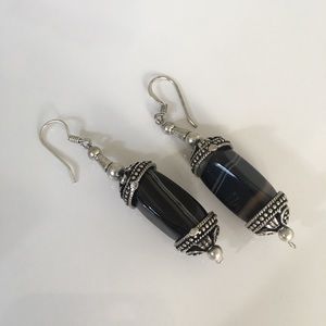 Vintage agate Stone silver women’s Earrings